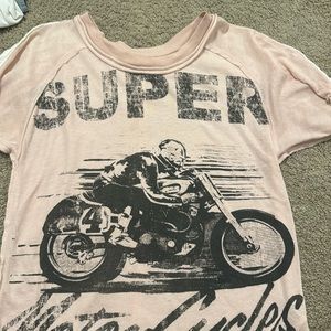 free people moto shirt , light pink , texture on sleeves, fits like t-shirt